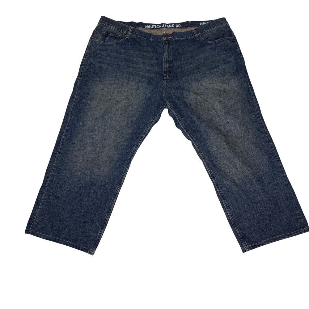 Nautica Jeans Mens 52x28 Blue Cotton Relaxed Fit Straight Leg Denim Pants Work